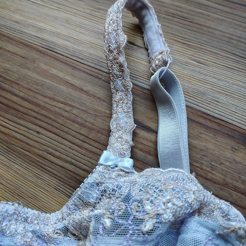 Felina 40D Bra Lavender Floral Lace Embroidered Sheer Underwire Coquette Fairy - Picture 4 of 8